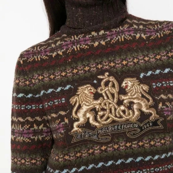 Ralph Lauren Purple Label Faire Isle Embroidered Sweater M - Picture 4 of 9